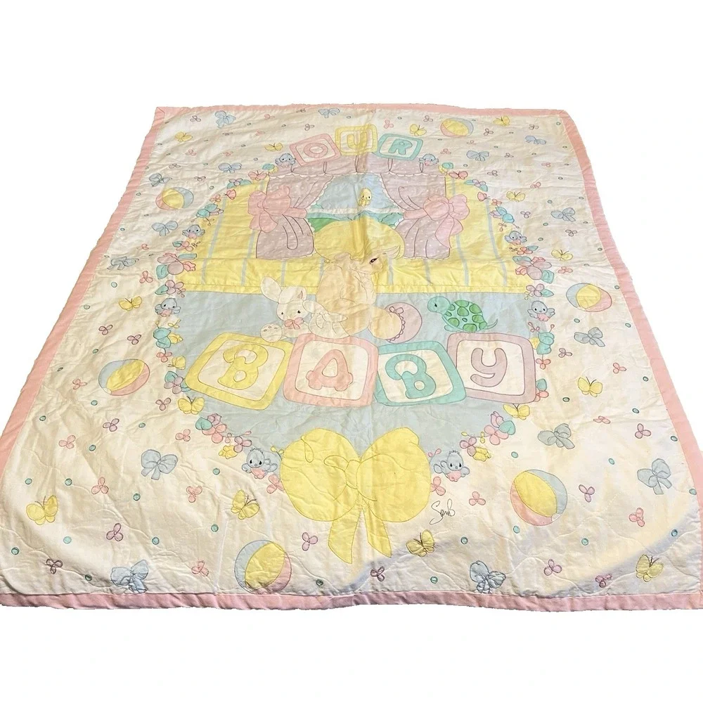 Vintage Precious Moments Crib Quilt 35x43 
